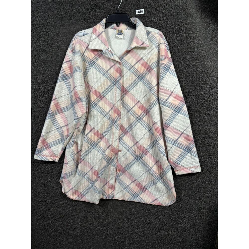 North West Blue Shirt Womens 2XL Pink Blue Plaid Corduroy Button Front Made USA
